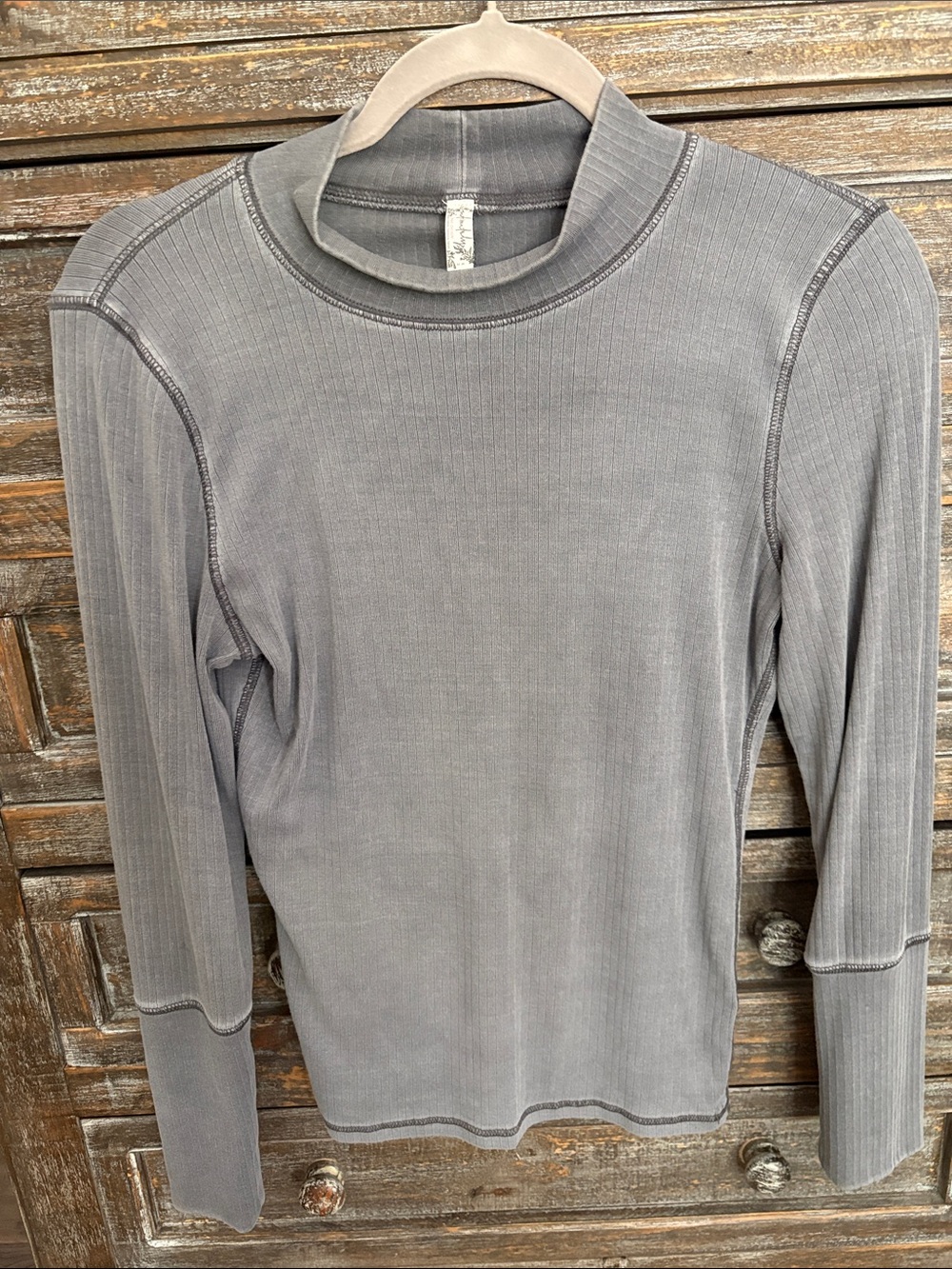 Free People Ribbed Long Sleeve Mock Neck Top - Gray